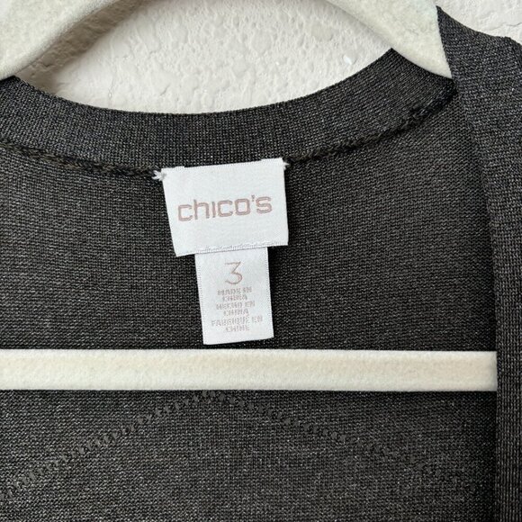 Chico's XL Mix Stitch Longline Open Front Green Shimmer Cardigan - Picture 2 of 15